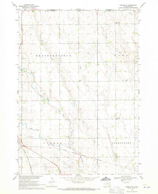 Classic USGS Parker NE South Dakota 7.5'x7.5' Topo Map Image