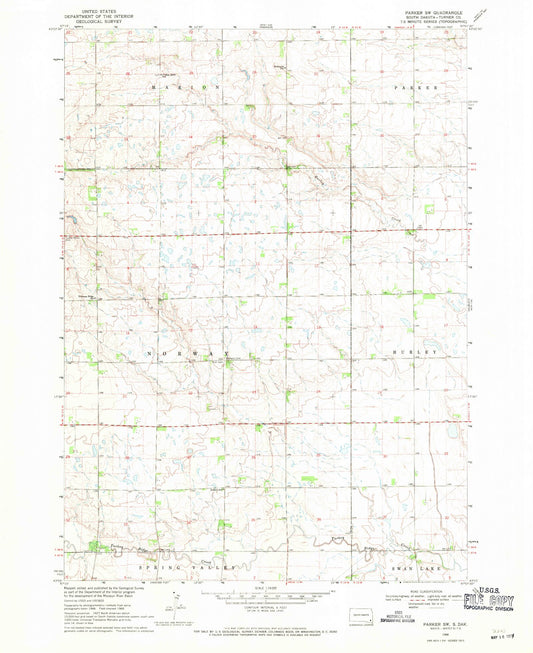 Classic USGS Parker SW South Dakota 7.5'x7.5' Topo Map Image