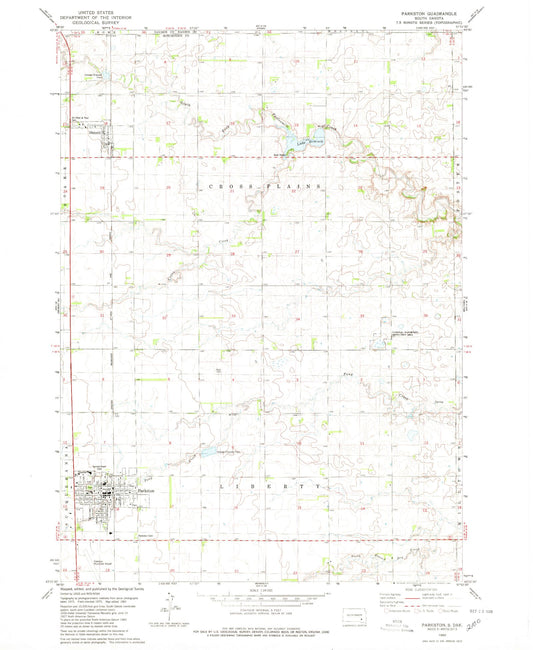 Classic USGS Parkston South Dakota 7.5'x7.5' Topo Map Image