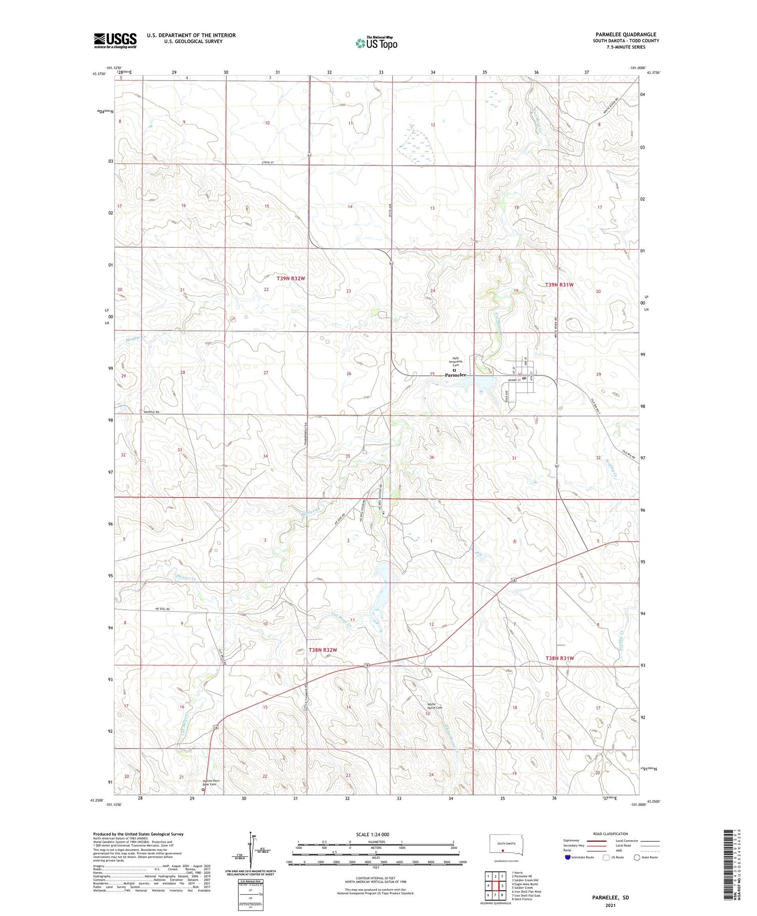 Parmelee South Dakota US Topo Map Image