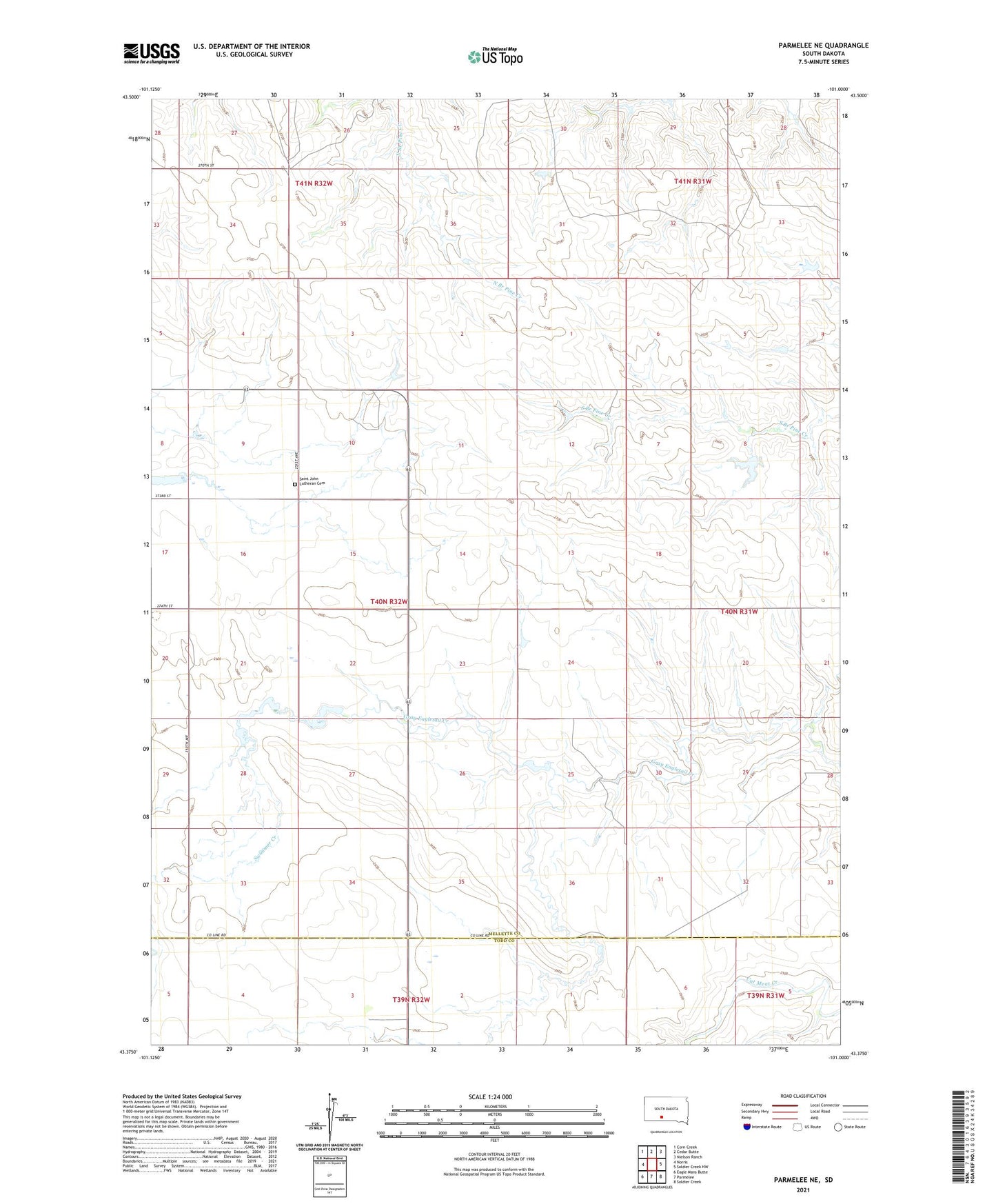 Parmelee NE South Dakota US Topo Map Image