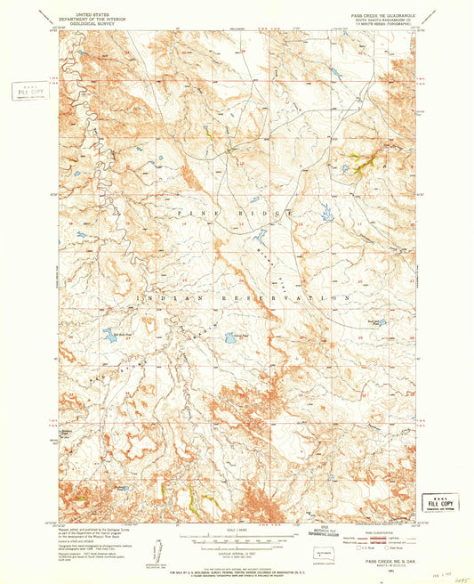 Classic USGS Pass Creek NE South Dakota 7.5'x7.5' Topo Map Image