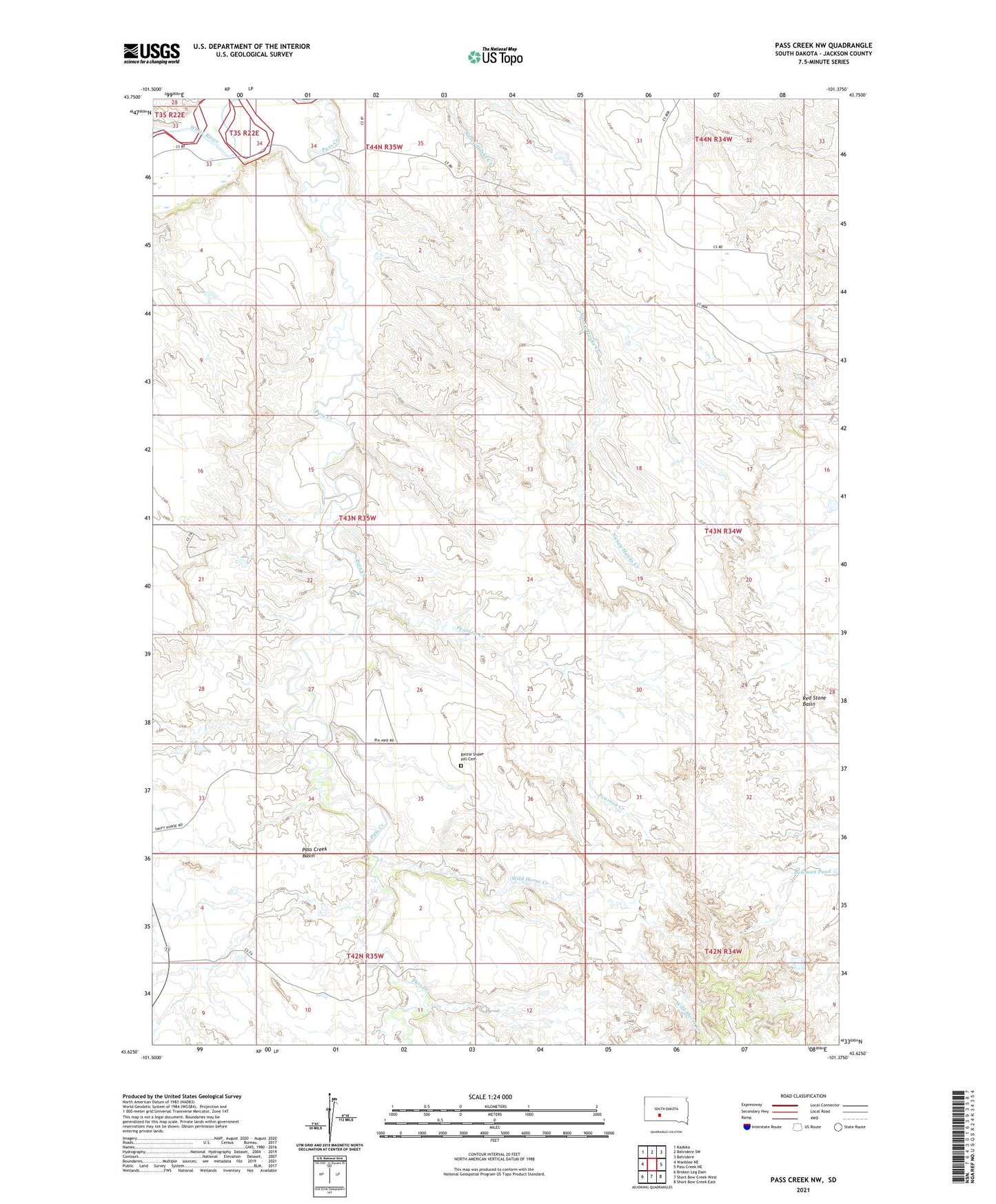 Pass Creek NW South Dakota US Topo Map Image