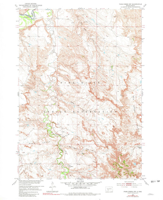 Classic USGS Pass Creek NW South Dakota 7.5'x7.5' Topo Map Image