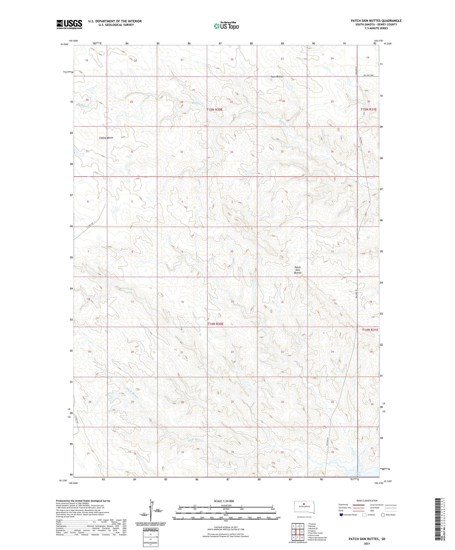 Patch Skin Buttes South Dakota US Topo Map Image