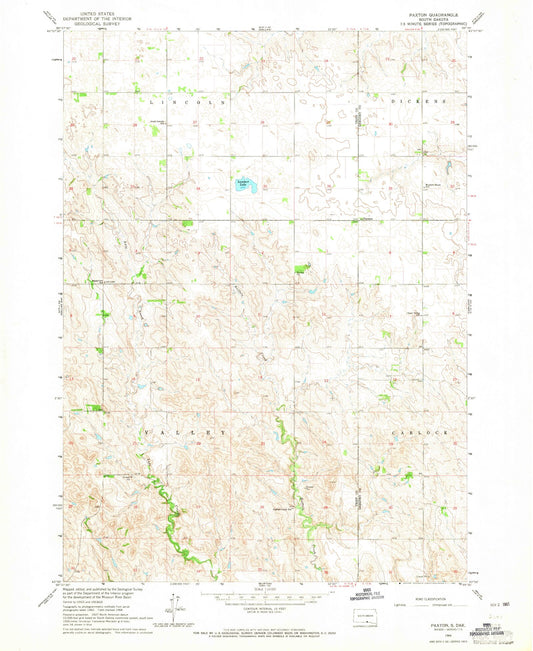 Classic USGS Paxton South Dakota 7.5'x7.5' Topo Map Image