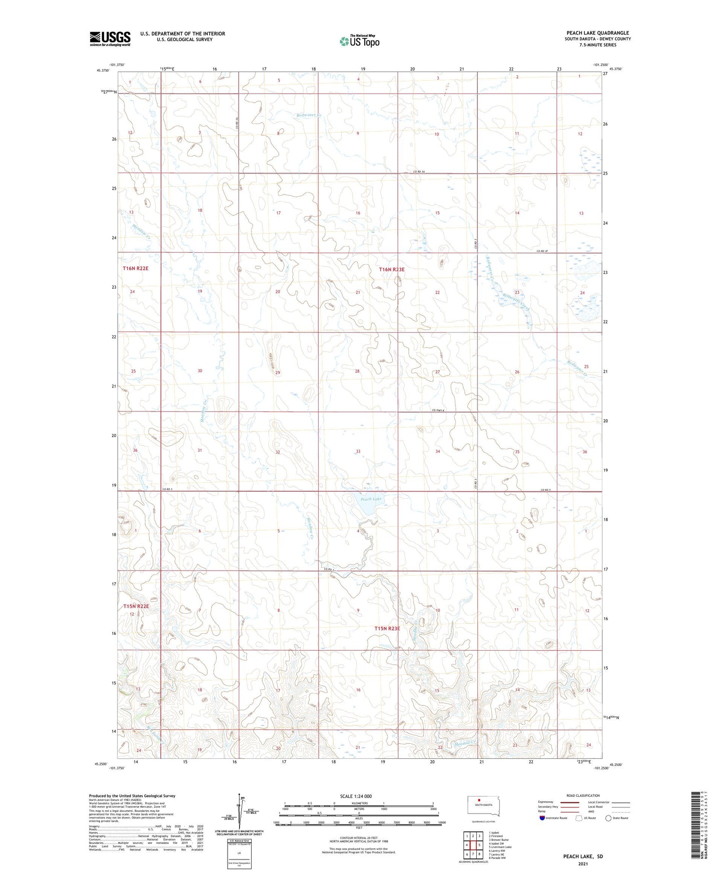 Peach Lake South Dakota US Topo Map Image