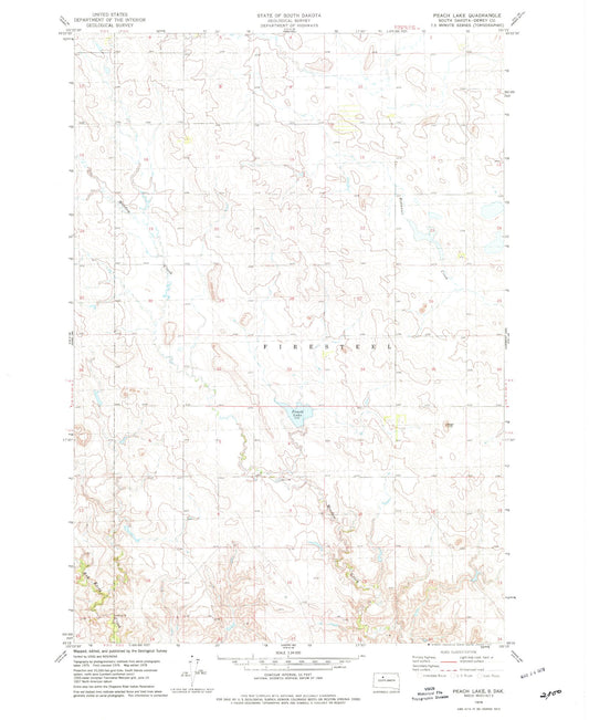 Classic USGS Peach Lake South Dakota 7.5'x7.5' Topo Map Image