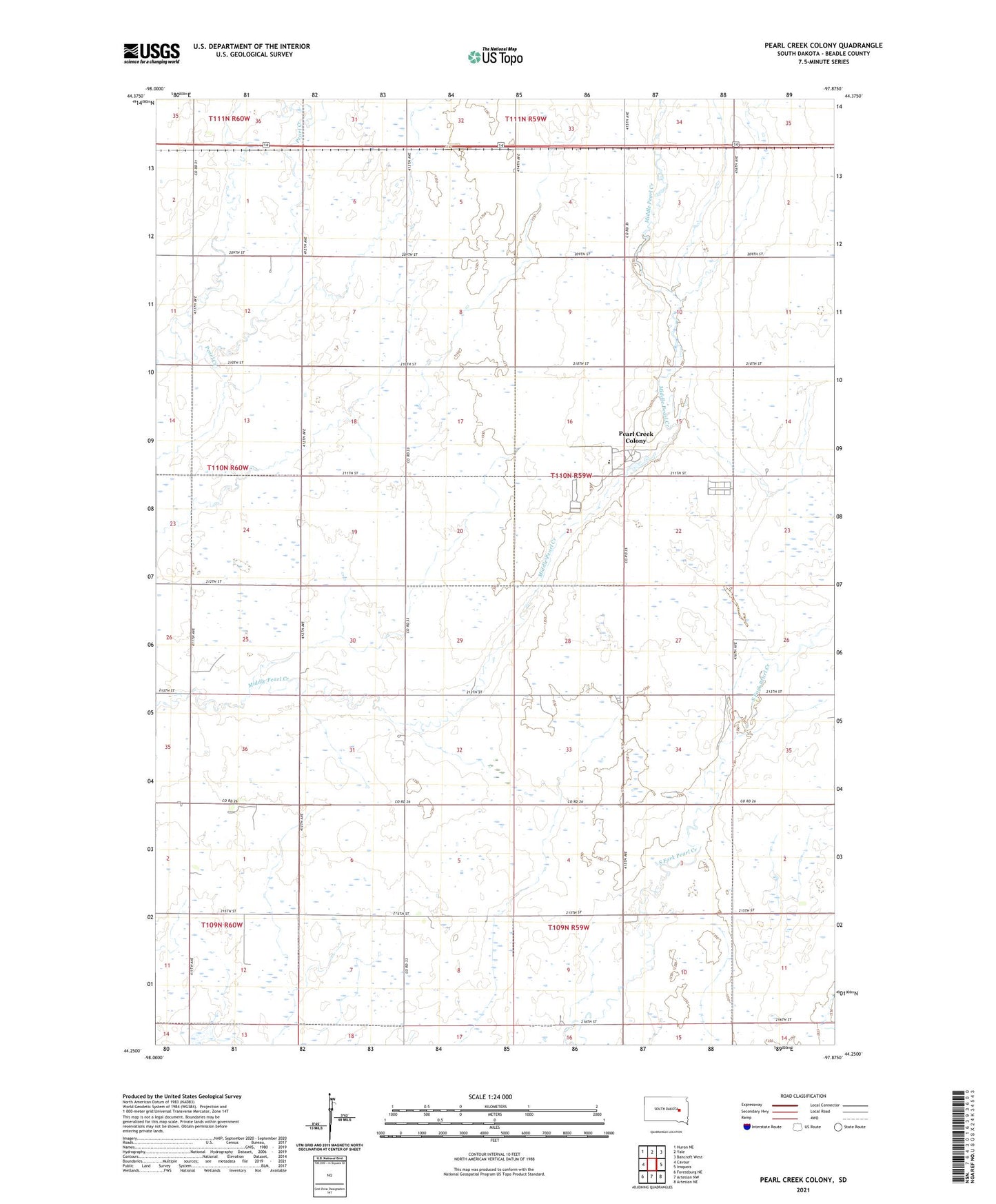 Pearl Creek Colony South Dakota US Topo Map Image
