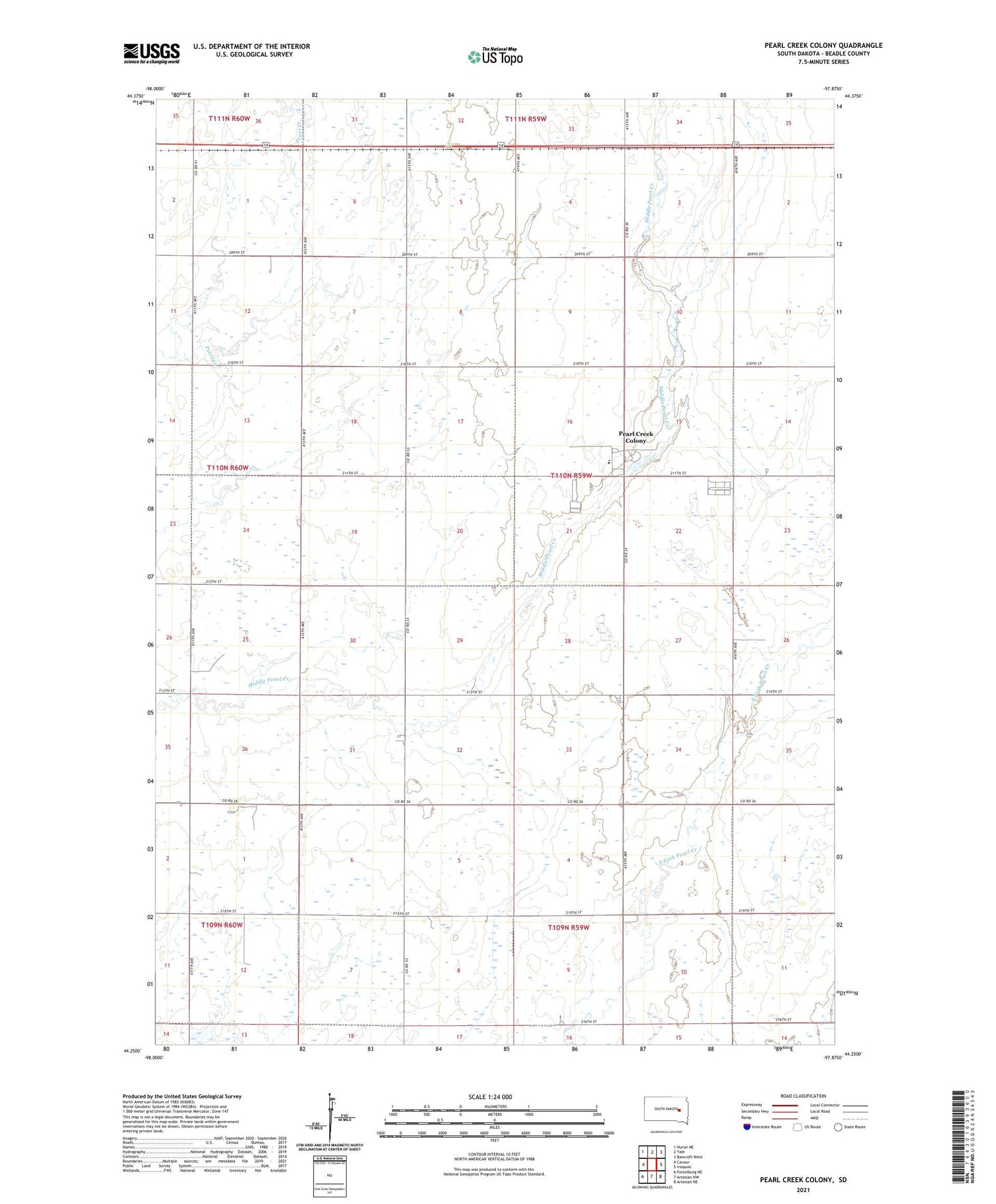 Pearl Creek Colony South Dakota US Topo Map Image
