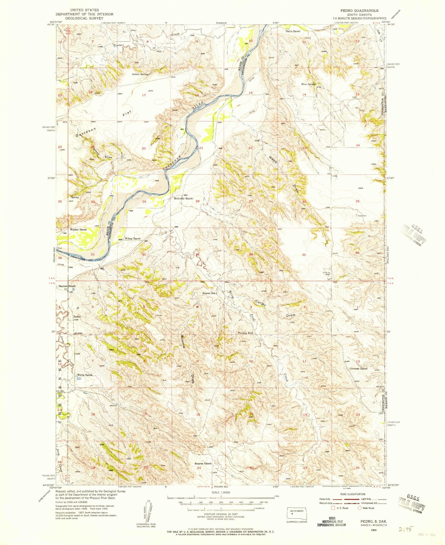 Classic USGS Pedro South Dakota 7.5'x7.5' Topo Map Image