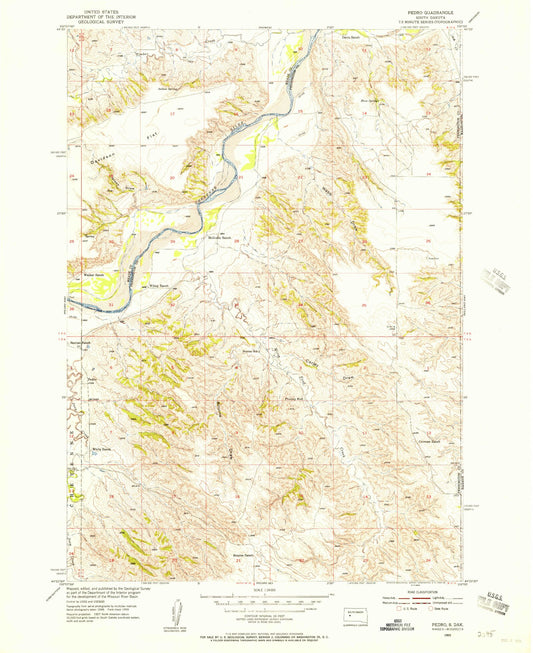 Classic USGS Pedro South Dakota 7.5'x7.5' Topo Map Image