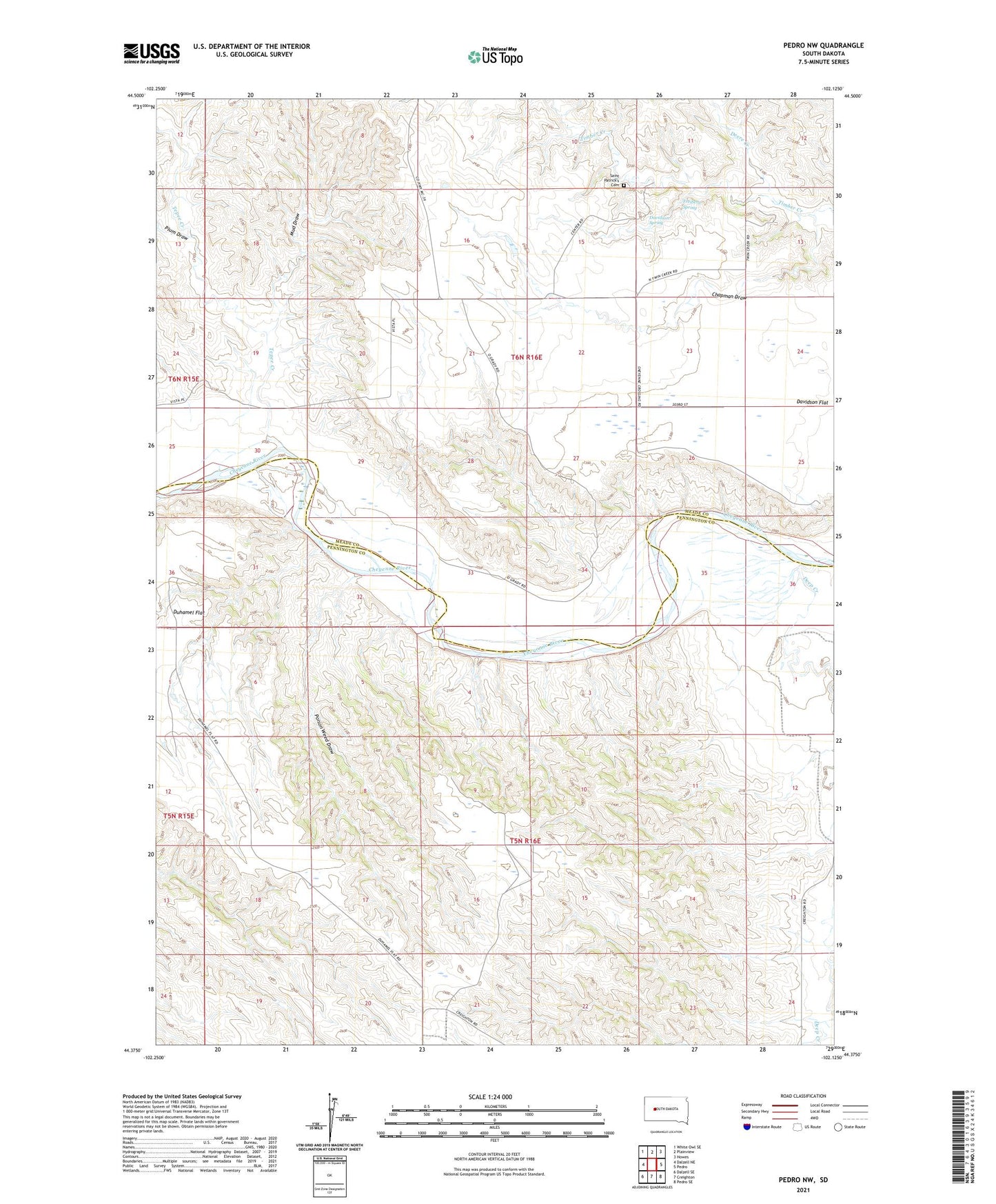 Pedro NW South Dakota US Topo Map Image