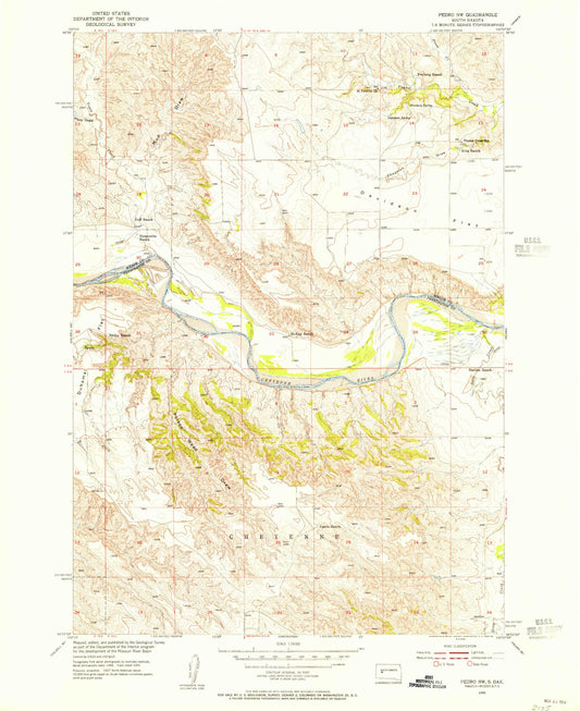 Classic USGS Pedro NW South Dakota 7.5'x7.5' Topo Map Image