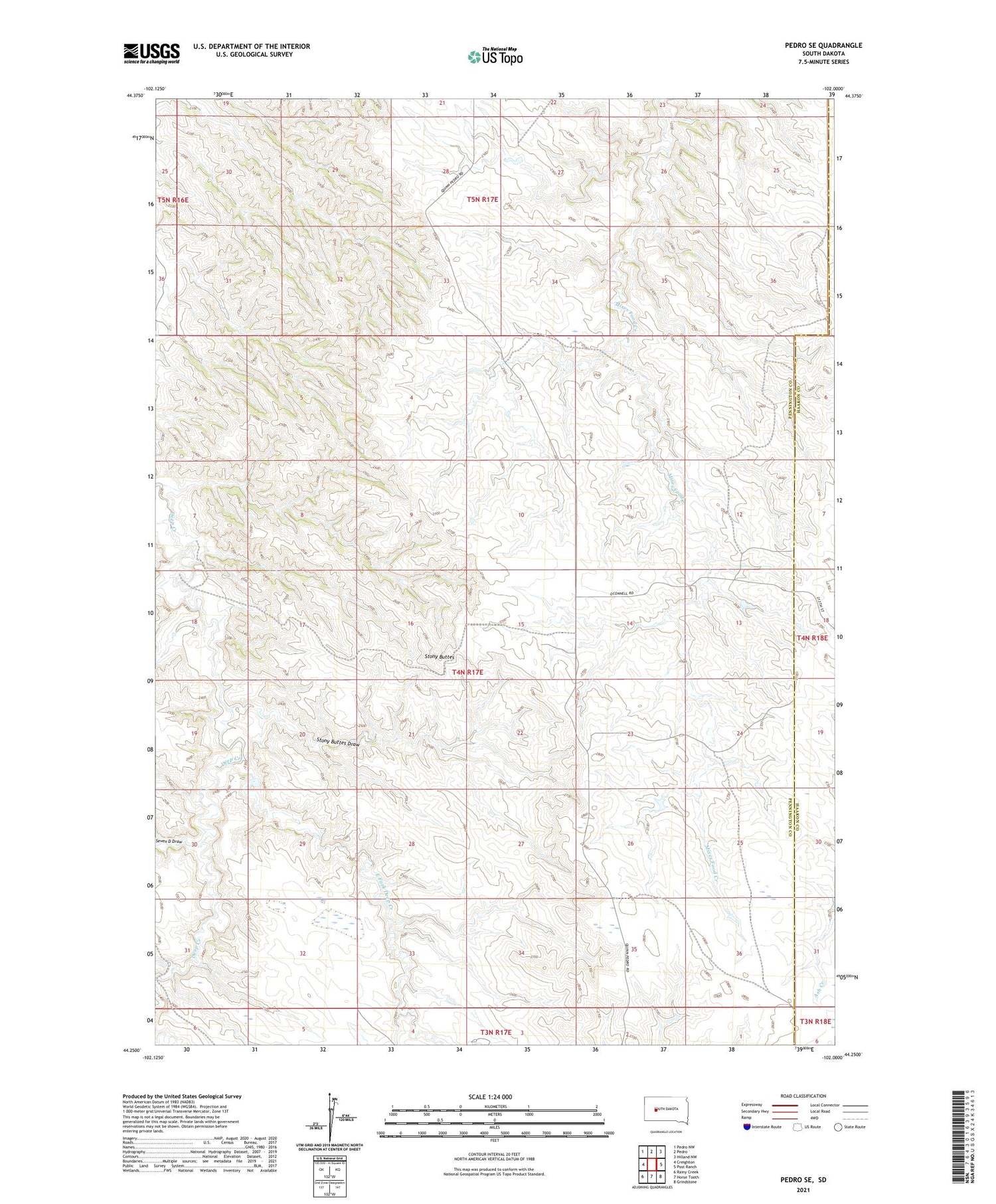 Pedro SE South Dakota US Topo Map Image