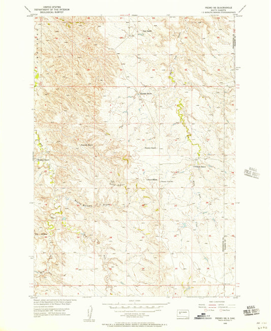 Classic USGS Pedro SE South Dakota 7.5'x7.5' Topo Map Image