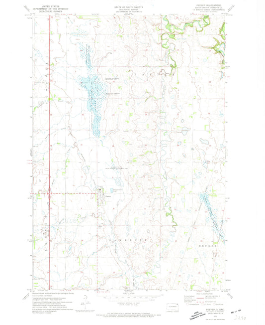Classic USGS Peever South Dakota 7.5'x7.5' Topo Map Image