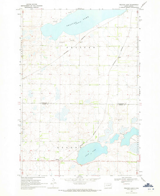 Classic USGS Pelican Lake South Dakota 7.5'x7.5' Topo Map Image
