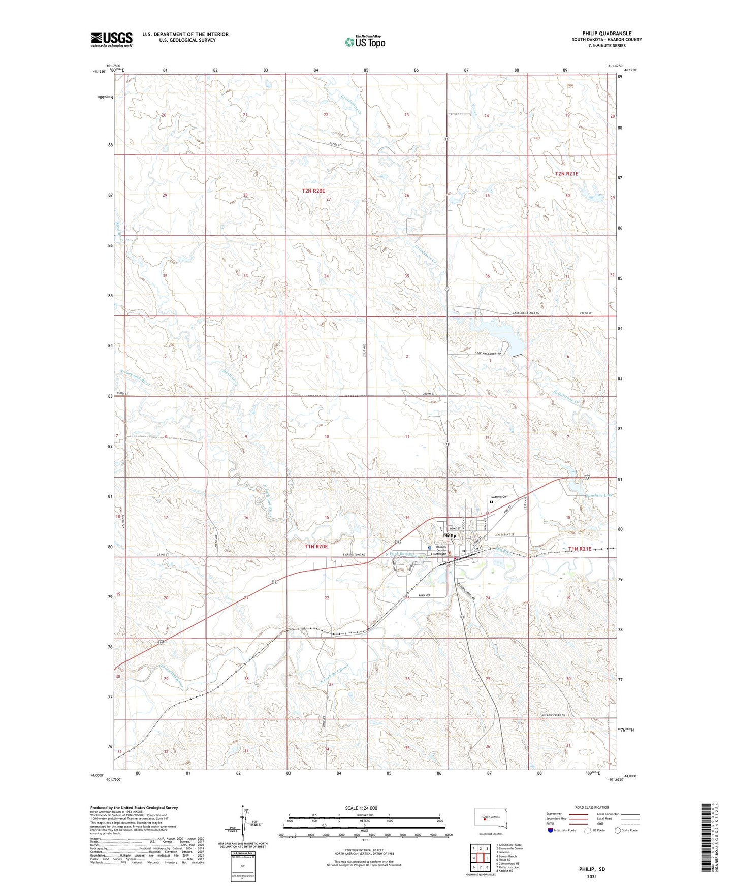 Philip South Dakota US Topo Map Image