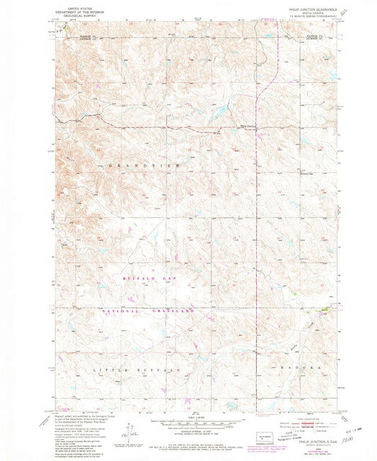 Classic USGS Philip Junction South Dakota 7.5'x7.5' Topo Map Image
