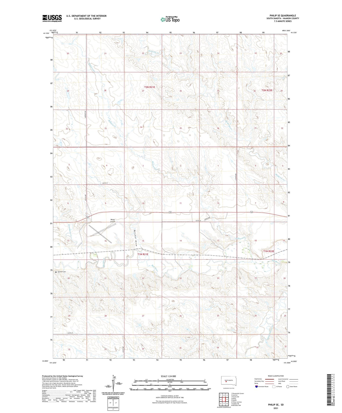Philip SE South Dakota US Topo Map Image