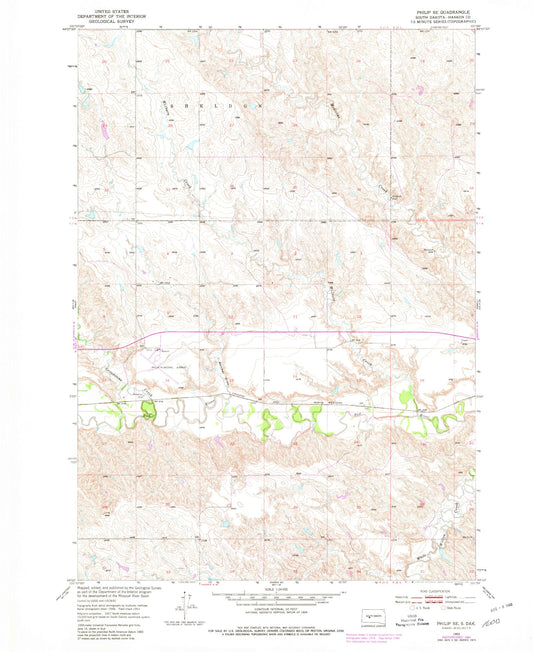 Classic USGS Philip SE South Dakota 7.5'x7.5' Topo Map Image