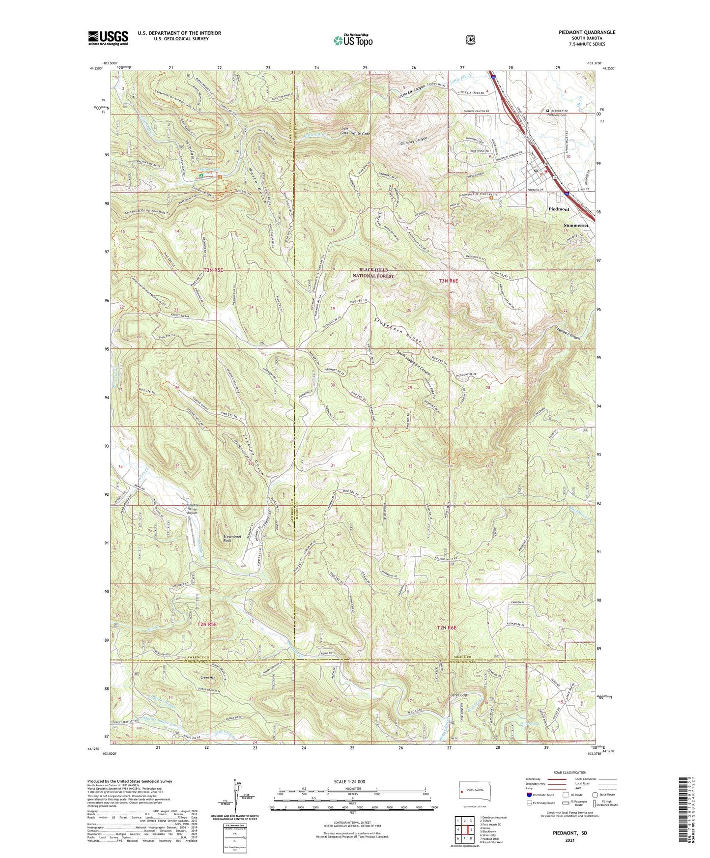 Piedmont South Dakota US Topo Map Image