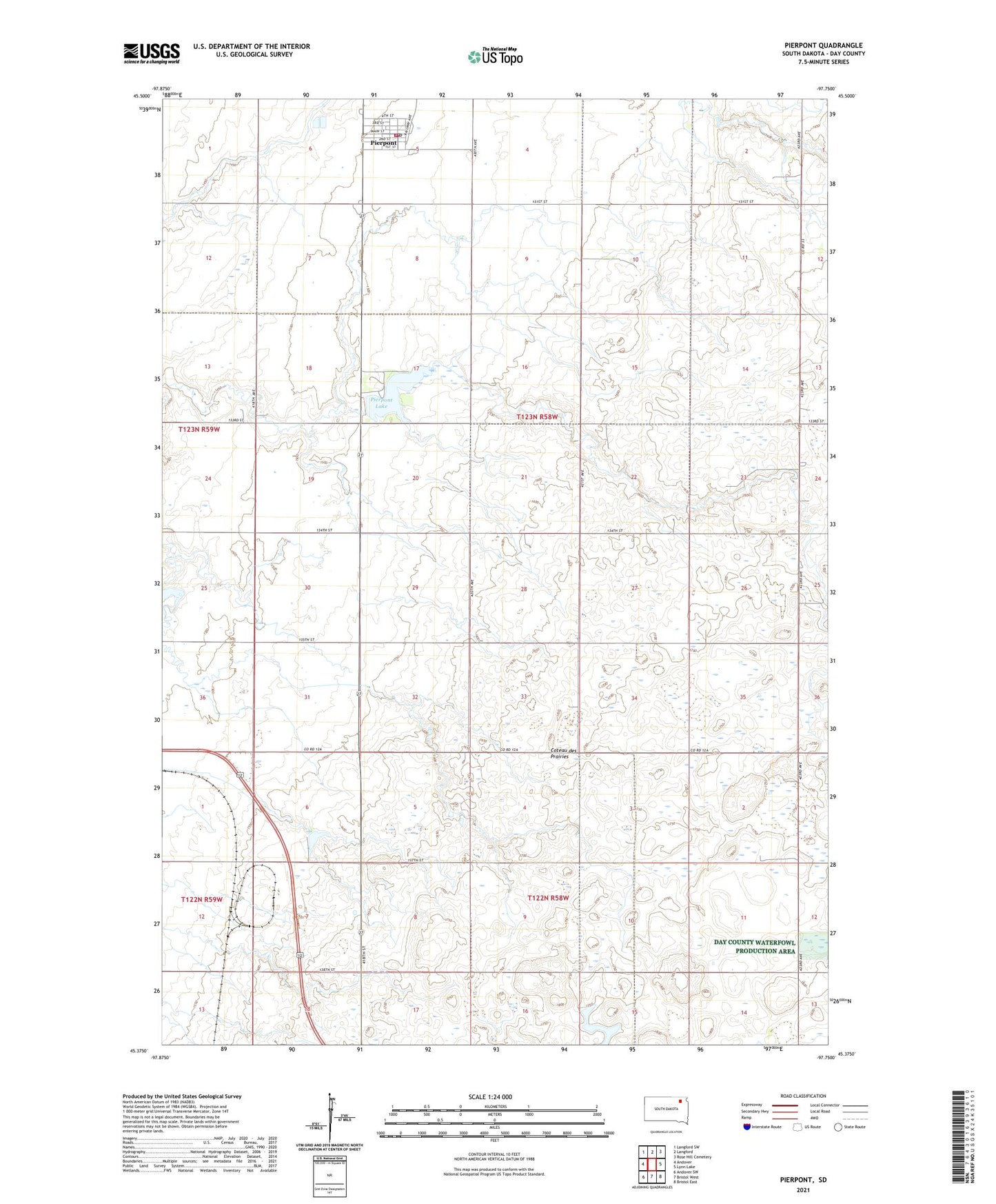 Pierpont South Dakota US Topo Map Image