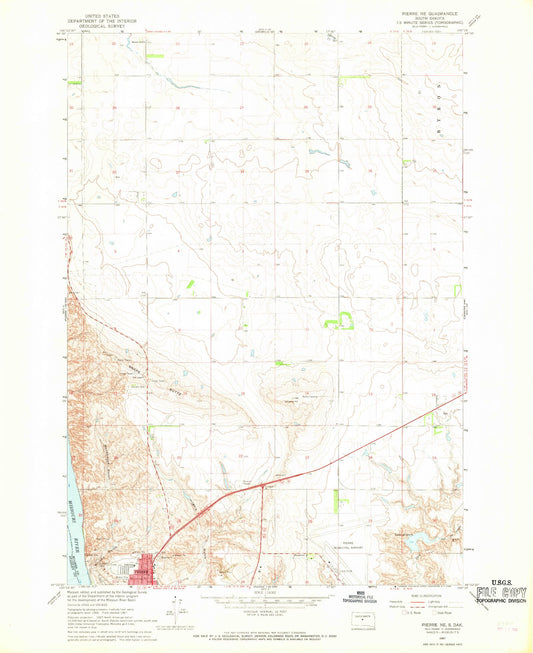 Classic USGS Pierre NE South Dakota 7.5'x7.5' Topo Map Image