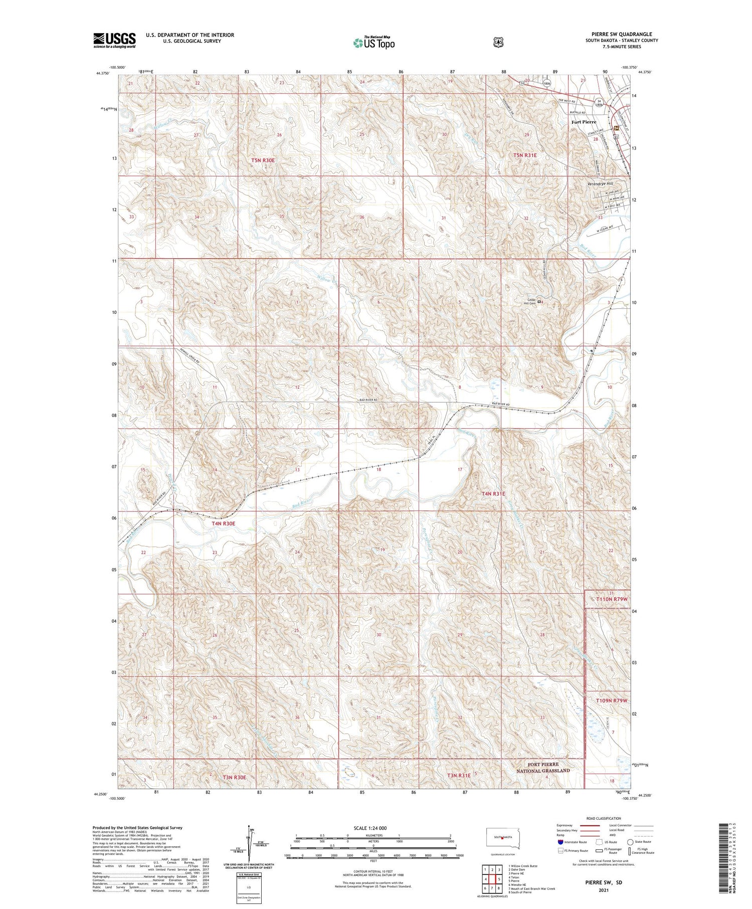 Pierre SW South Dakota US Topo Map Image