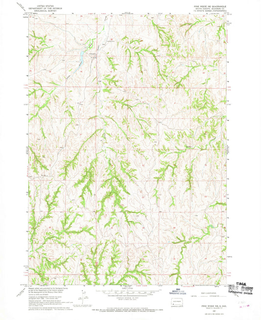 Classic USGS Pine Ridge NE South Dakota 7.5'x7.5' Topo Map Image