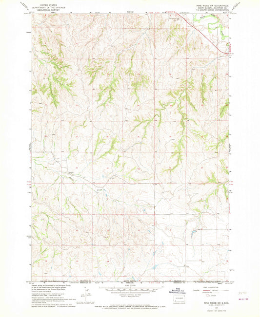 Classic USGS Pine Ridge SW South Dakota 7.5'x7.5' Topo Map Image