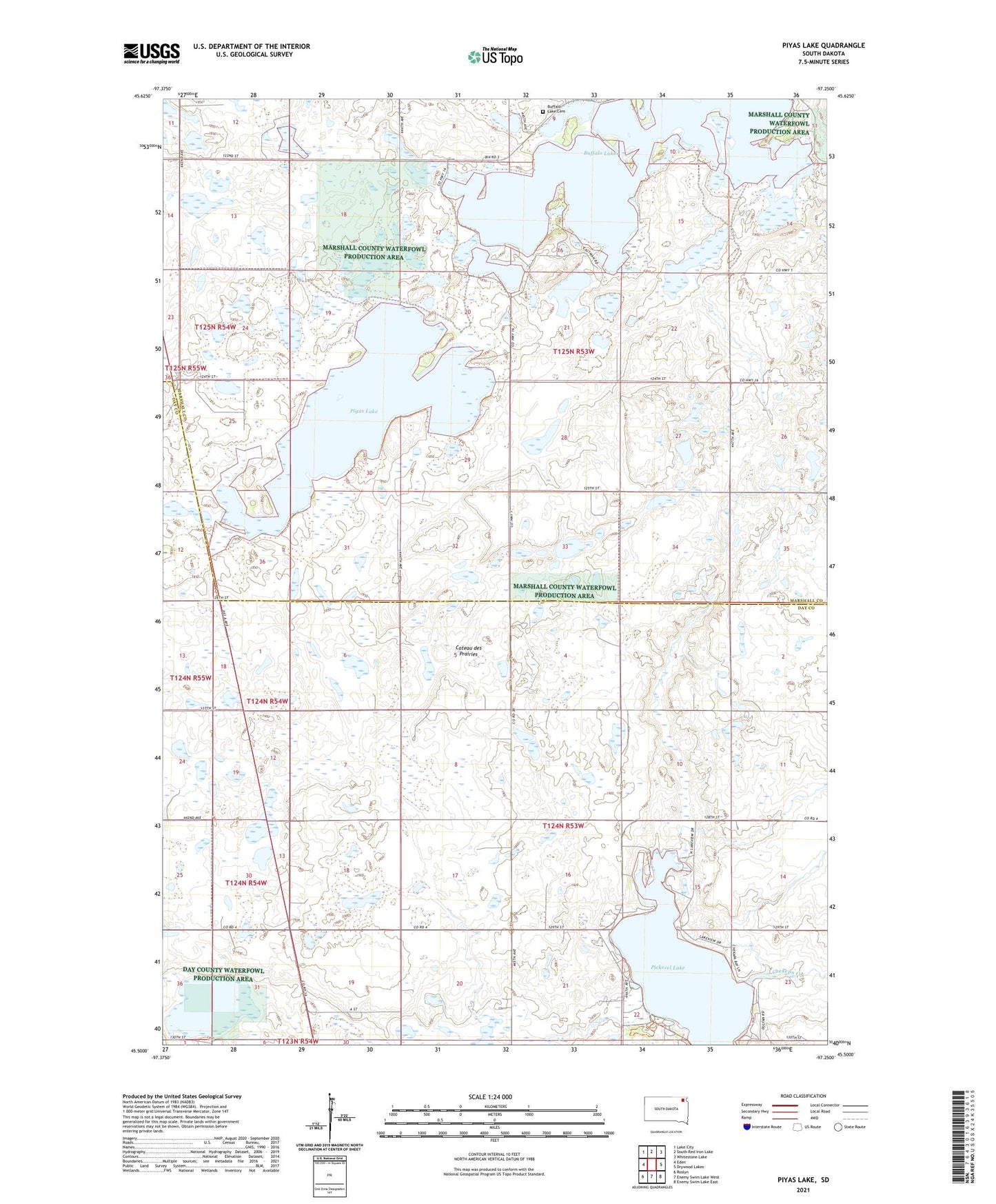 Piyas Lake South Dakota US Topo Map Image