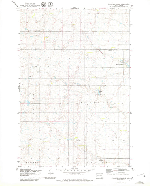 Classic USGS Plainview Colony South Dakota 7.5'x7.5' Topo Map Image