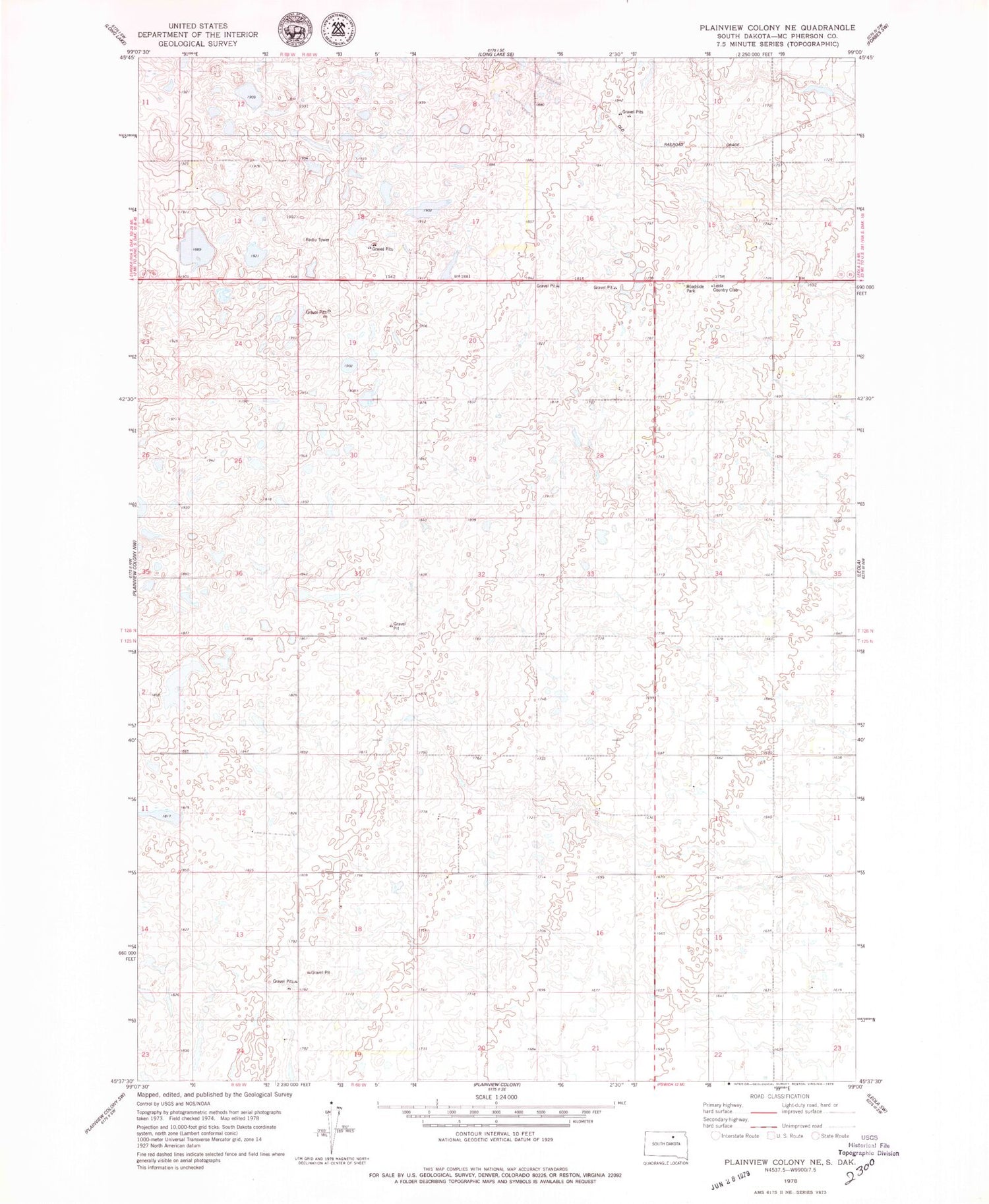 Classic USGS Plainview Colony NE South Dakota 7.5'x7.5' Topo Map Image