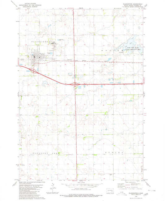 Classic USGS Plankinton South Dakota 7.5'x7.5' Topo Map Image