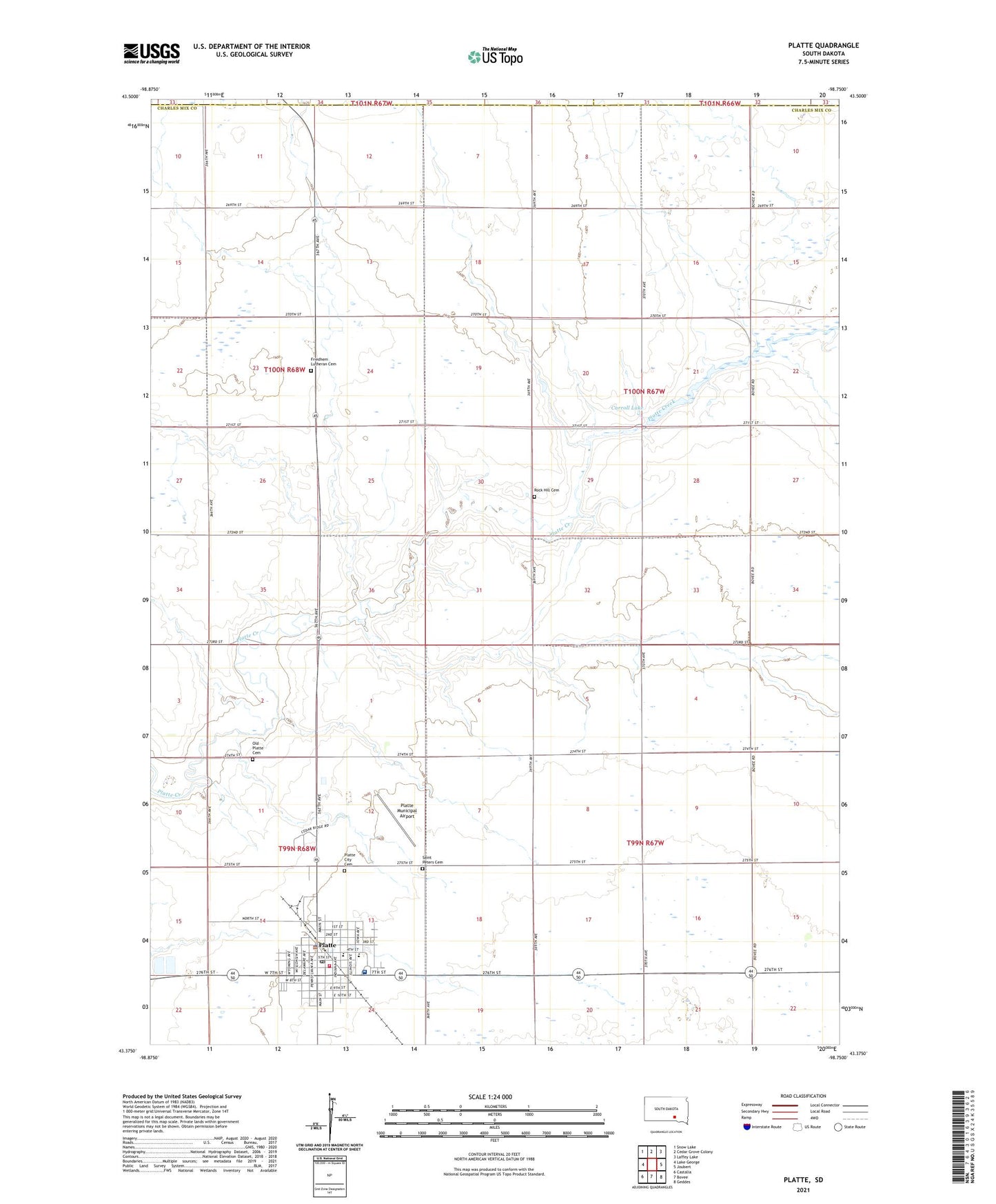 Platte South Dakota US Topo Map Image