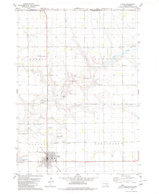 Classic USGS Platte South Dakota 7.5'x7.5' Topo Map Image