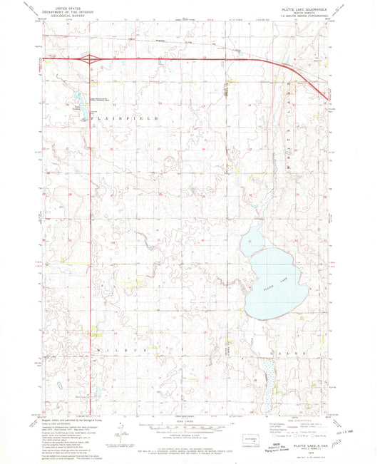 Classic USGS Platte Lake South Dakota 7.5'x7.5' Topo Map Image