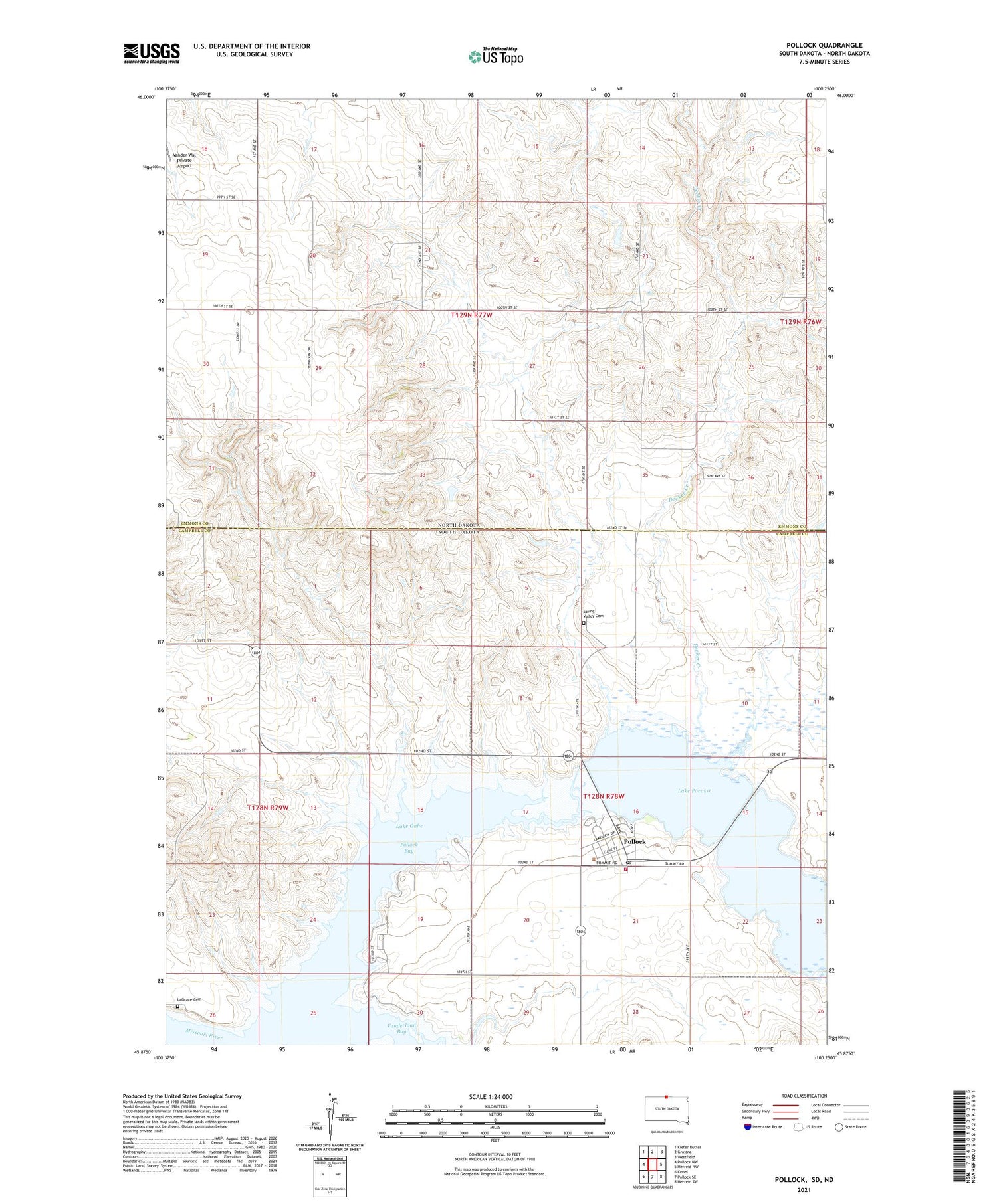 Pollock South Dakota US Topo Map Image