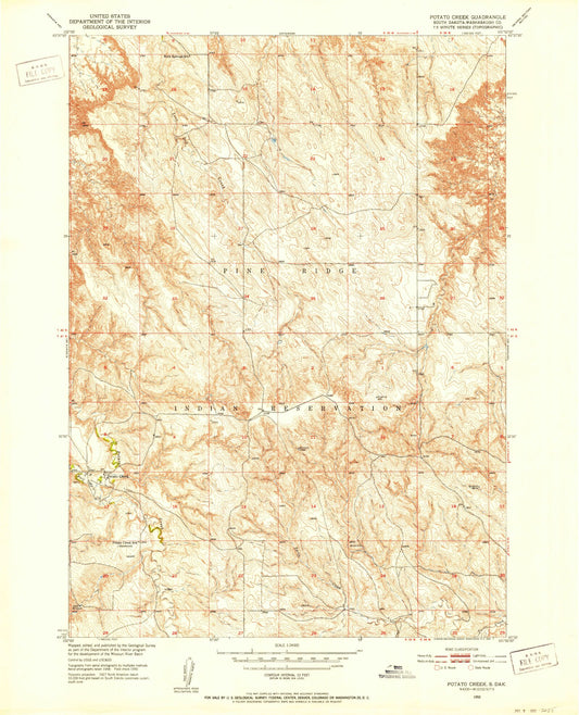 Classic USGS Potato Creek South Dakota 7.5'x7.5' Topo Map Image