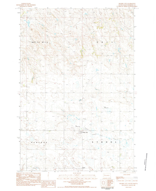 Classic USGS Prairie City South Dakota 7.5'x7.5' Topo Map Image