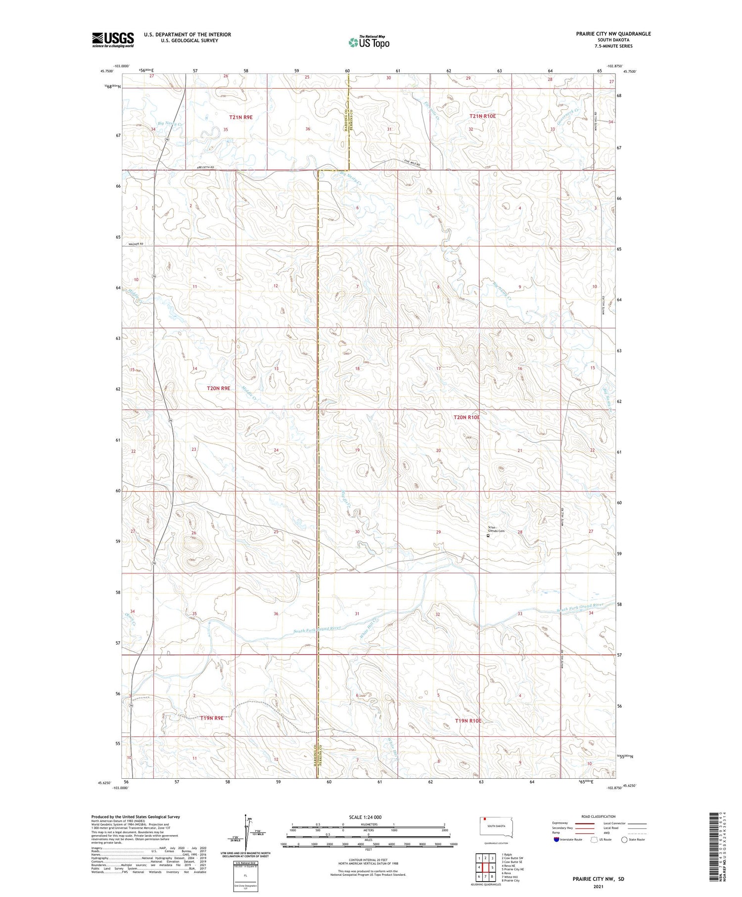 Prairie City NW South Dakota US Topo Map Image