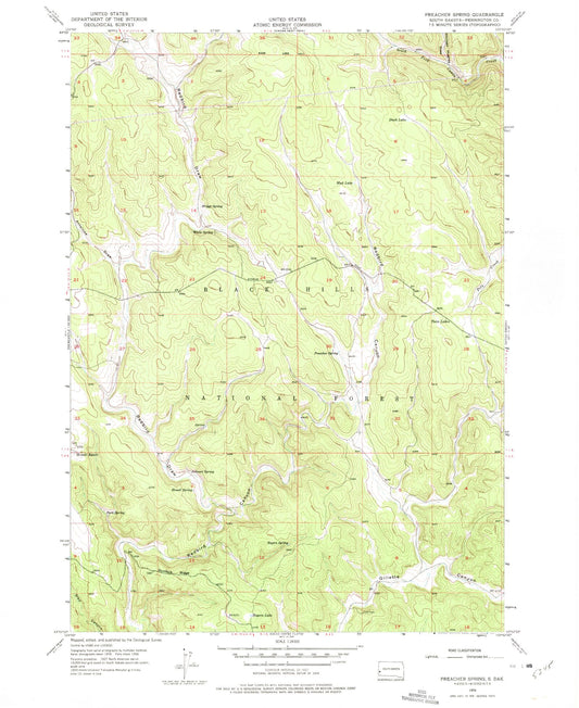 Classic USGS Preacher Spring South Dakota 7.5'x7.5' Topo Map Image