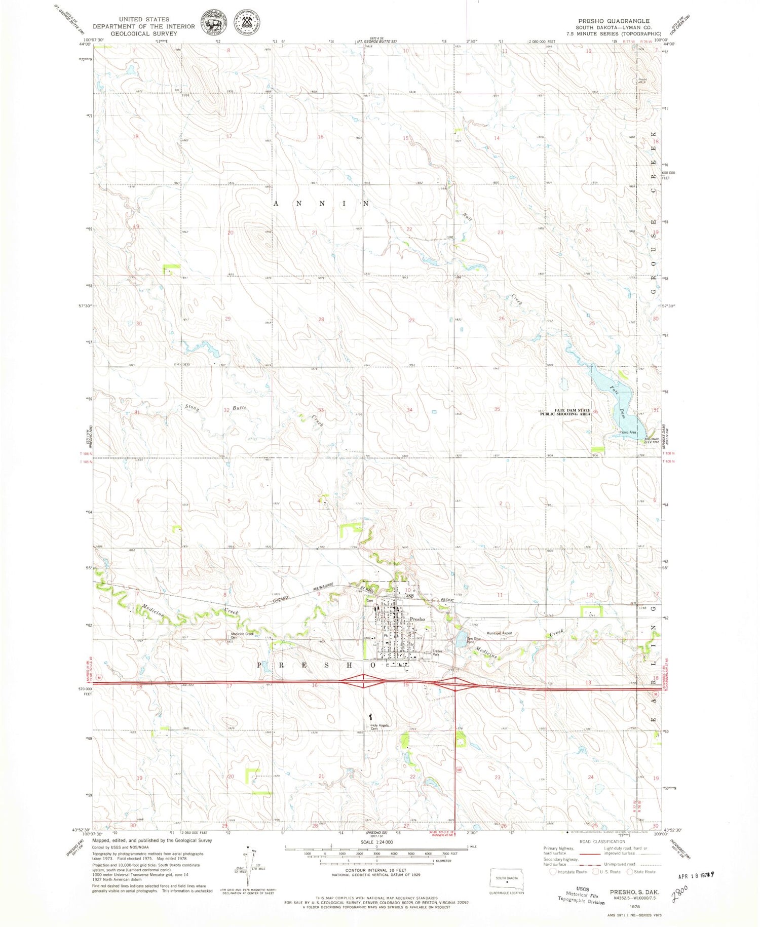 Classic USGS Presho South Dakota 7.5'x7.5' Topo Map Image