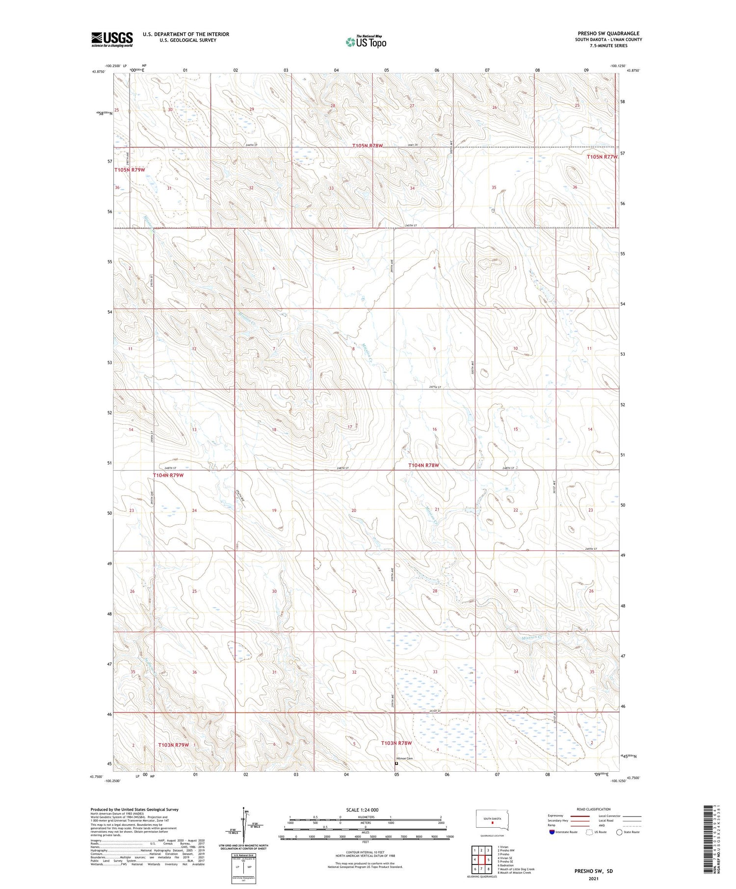 Presho SW South Dakota US Topo Map Image