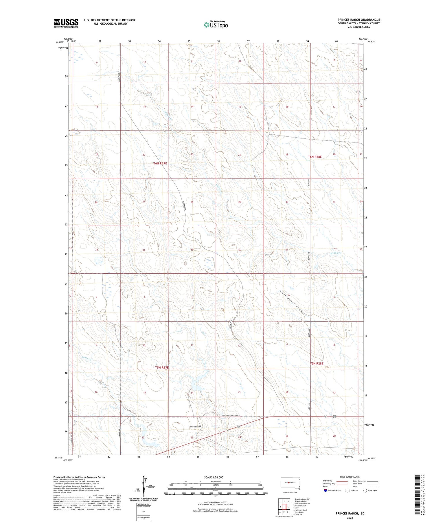 Princes Ranch South Dakota US Topo Map Image