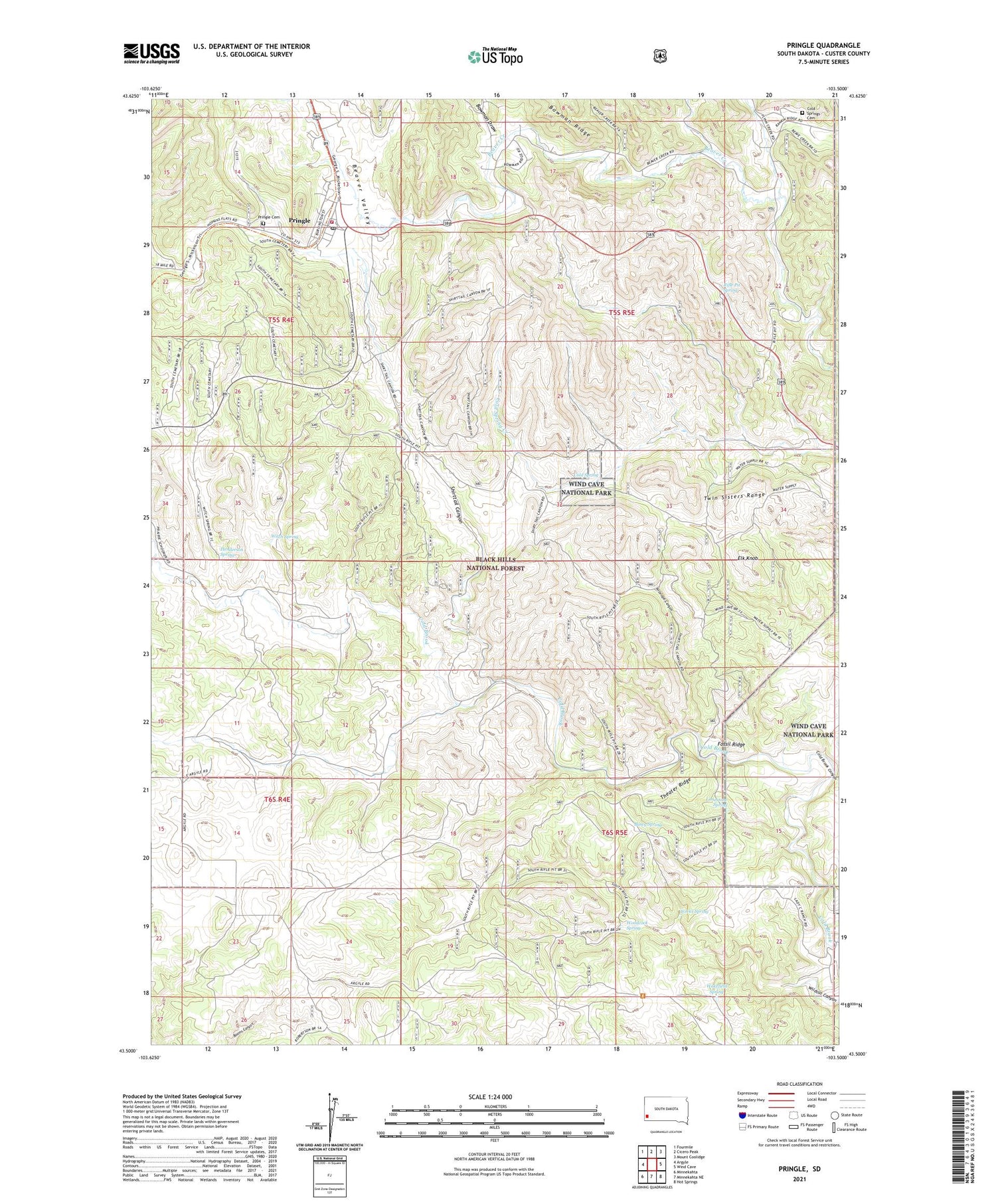 Pringle South Dakota US Topo Map Image
