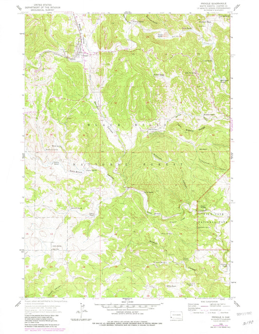 Classic USGS Pringle South Dakota 7.5'x7.5' Topo Map Image