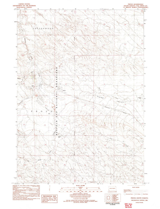 Classic USGS Provo South Dakota 7.5'x7.5' Topo Map Image